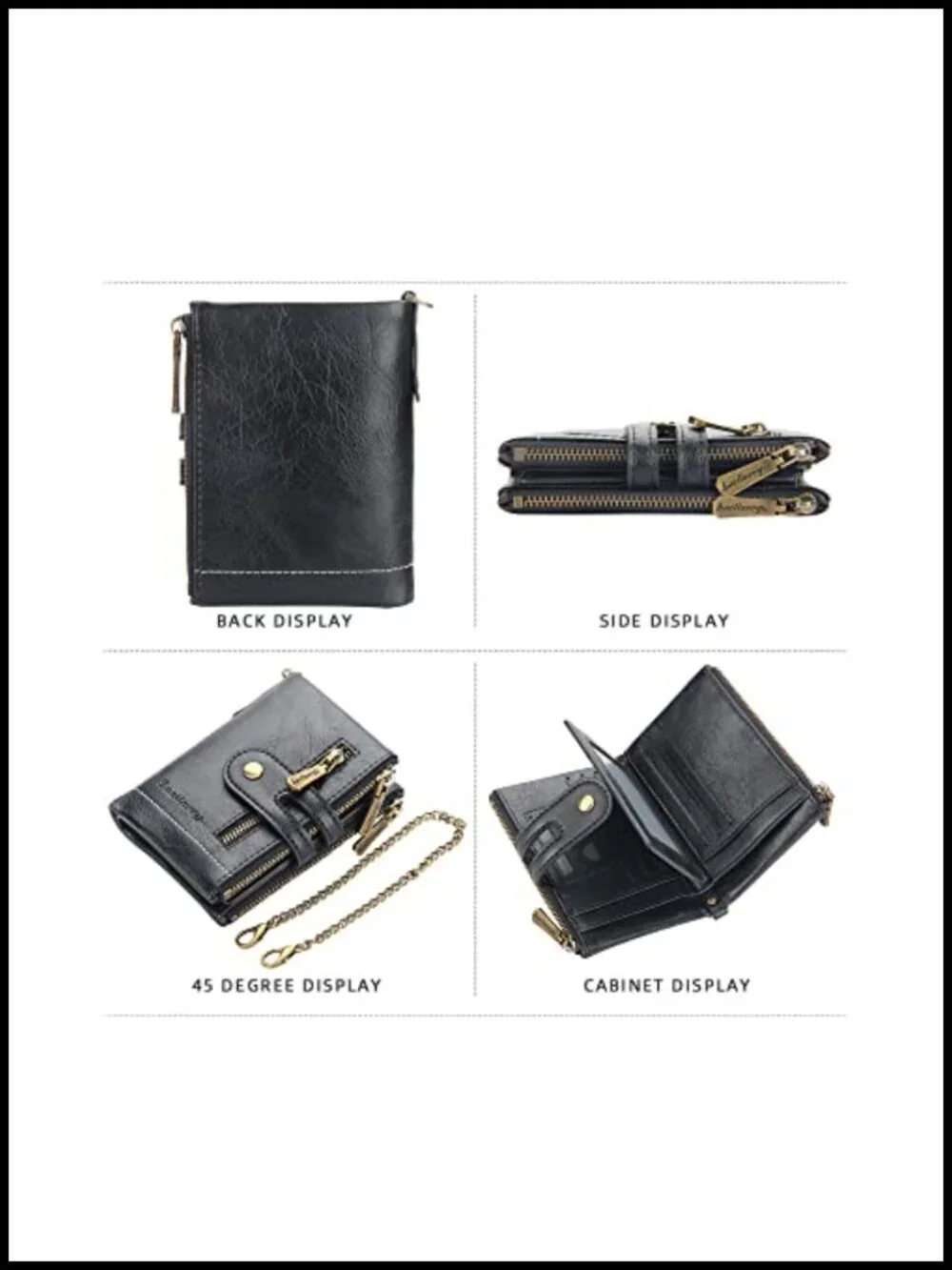 Mens Wallet with Chain RFID Blocking Faux Leather Bifold Purse Anti-Theft 14